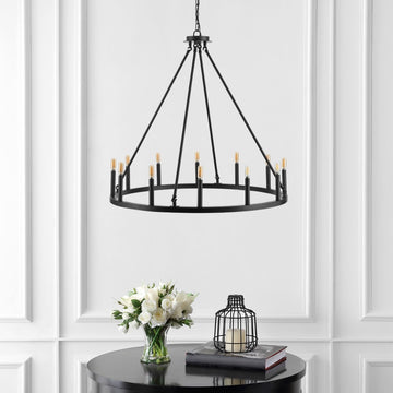 Oberto Ring Iron Rustic Farmhouse LED Chandelier - JONATHAN Y
